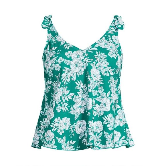 Land's End V-neck shoulder tie flutter top emerald white turquoise floral 22W - Picture 1 of 10